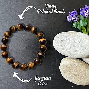 Premium Yellow Tiger Eye 237.50 ctw Beaded Stretch Bracelet, Adjustable Beads Bracelet, Tiger Eye Bead Jewelry