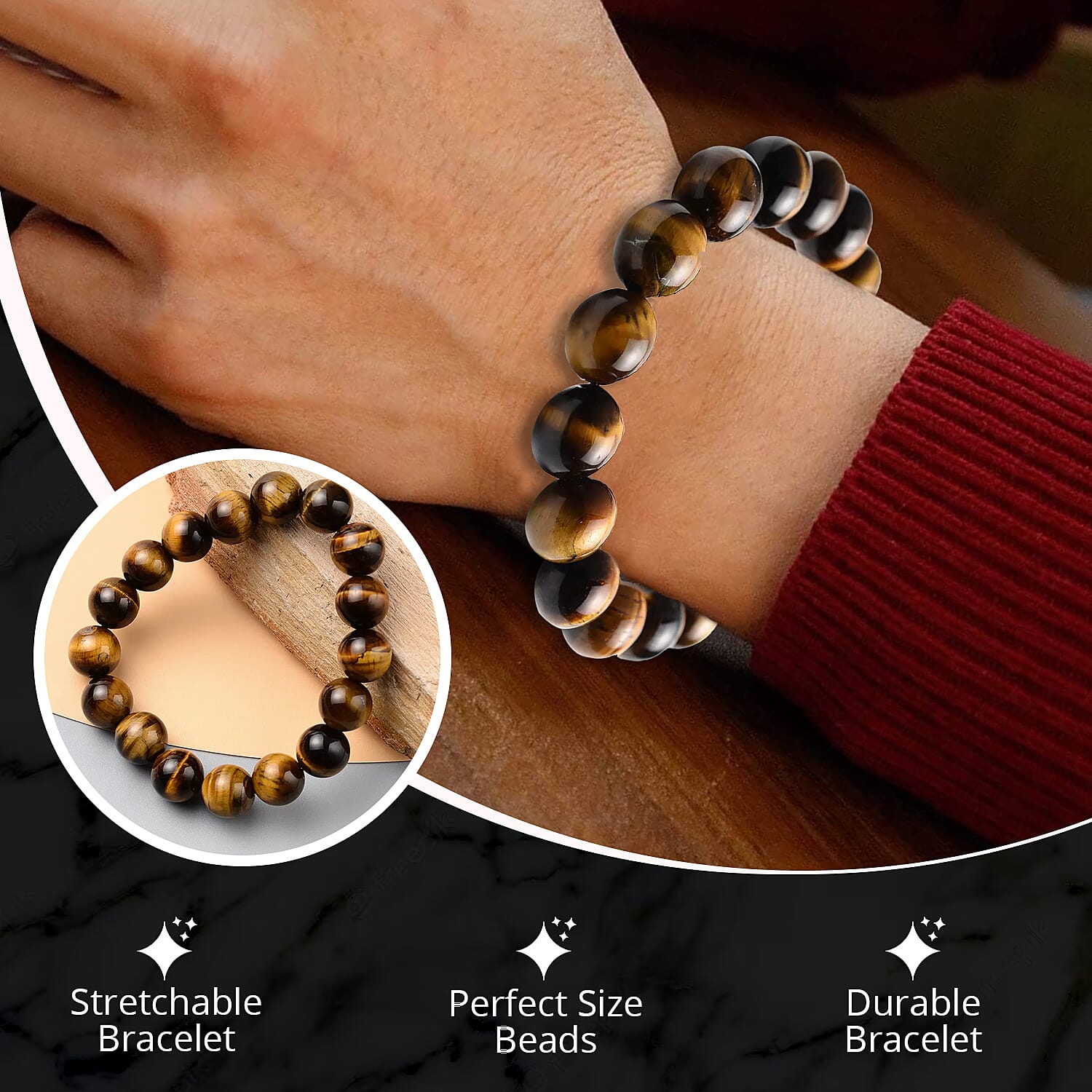 Premium Yellow Tiger Eye 237.50 ctw Beaded Stretch Bracelet, Adjustable Beads Bracelet, Tiger Eye Bead Jewelry