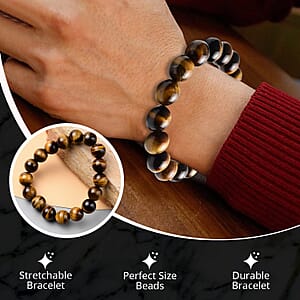 Premium Yellow Tiger Eye 237.50 ctw Beaded Stretch Bracelet, Adjustable Beads Bracelet, Tiger Eye Bead Jewelry