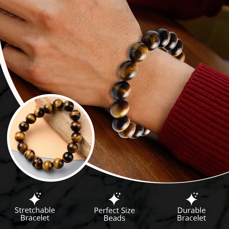 Premium Yellow Tiger Eye 237.50 ctw Beaded Stretch Bracelet, Adjustable Beads Bracelet, Tiger Eye Bead Jewelry