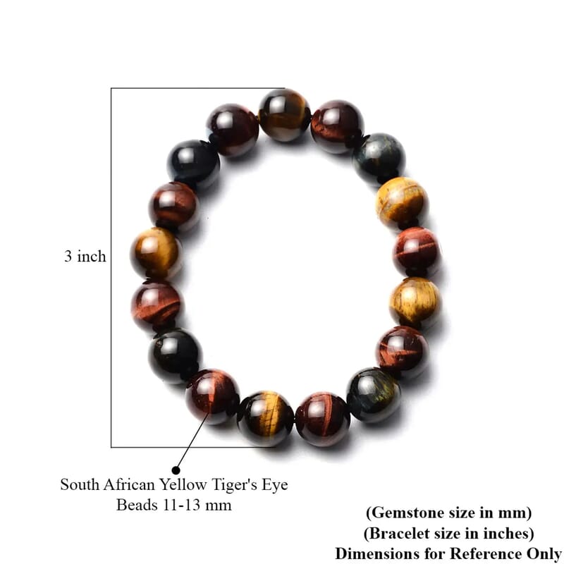 Premium Yellow Tiger Eye 237.50 ctw Beaded Stretch Bracelet, Adjustable Beads Bracelet, Tiger Eye Bead Jewelry
