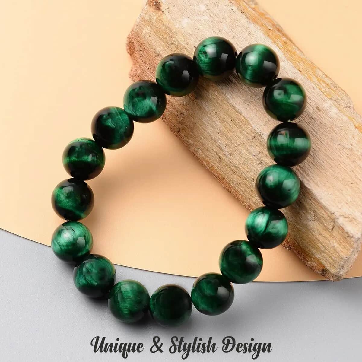 Premium Green Tiger Eye Beaded Stretch Bracelet, Adjustable Beads Bracelet, Tiger Eye Bead Jewelry 234.50 ctw image number 1