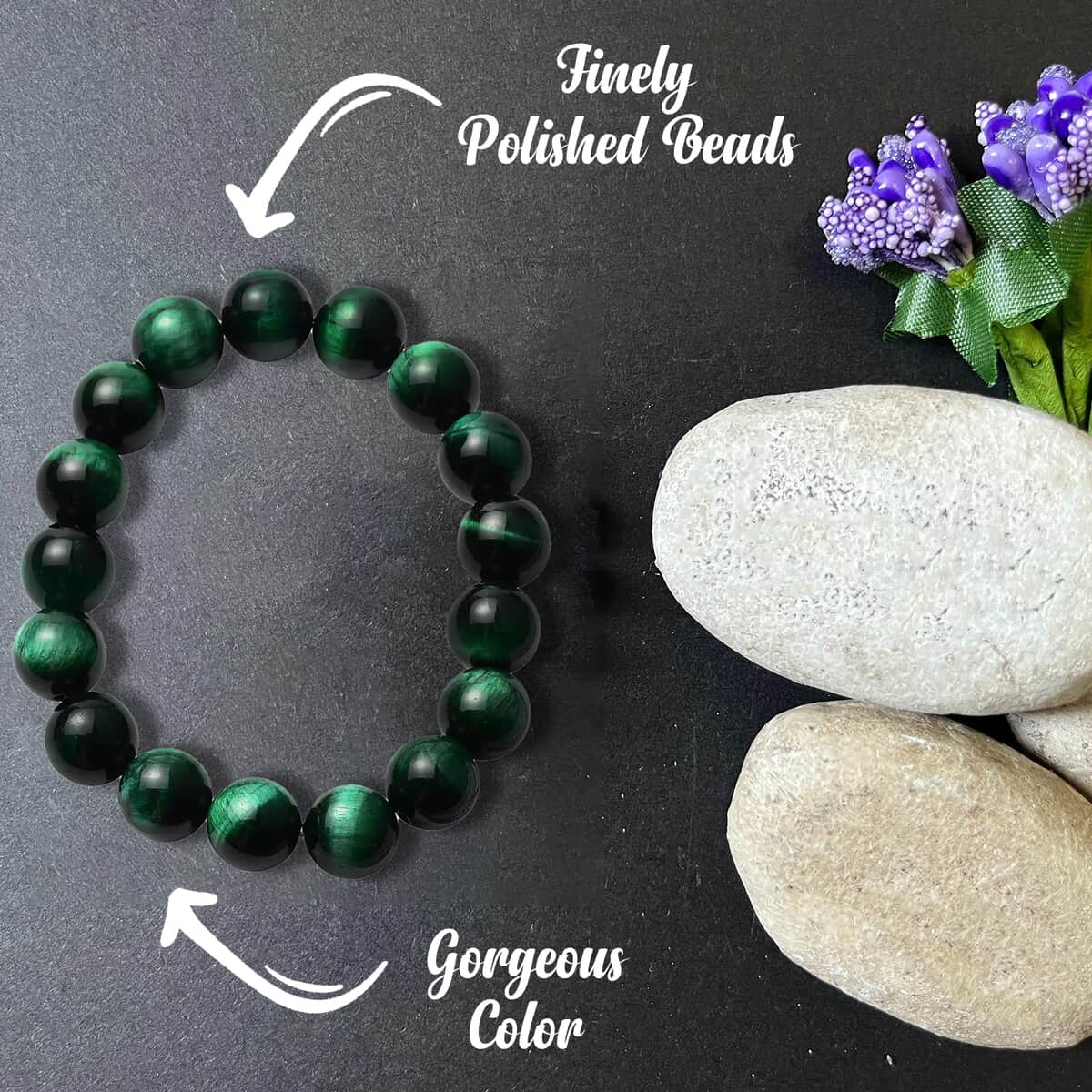 Premium Green Tiger Eye Beaded Stretch Bracelet, Adjustable Beads Bracelet, Tiger Eye Bead Jewelry 234.50 ctw image number 2