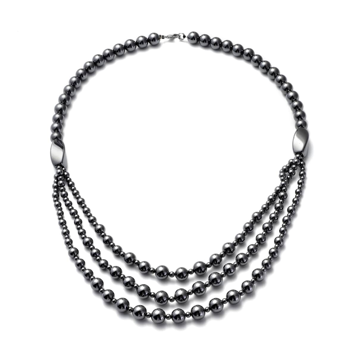 Hematite Beaded Layered Necklace 20 Inches in Silvertone image number 0