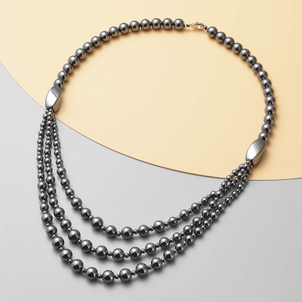 Hematite Beaded Layered Necklace 20 Inches in Silvertone image number 1