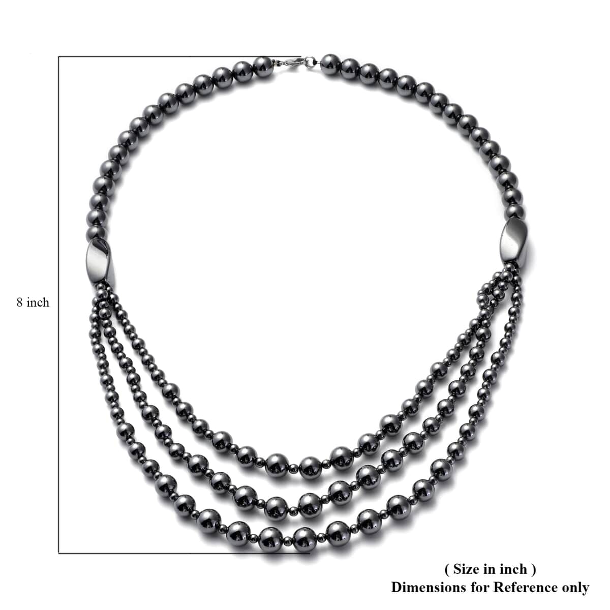 Hematite Beaded Layered Necklace 20 Inches in Silvertone image number 5