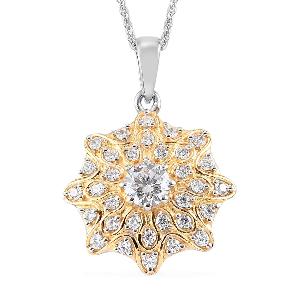 Lustro Stella Made with Finest CZ Cluster Pendant Necklace 20 Inches in Vermeil Yellow Gold & Platinum Over Sterling Silver 3.00 ctw image number 0