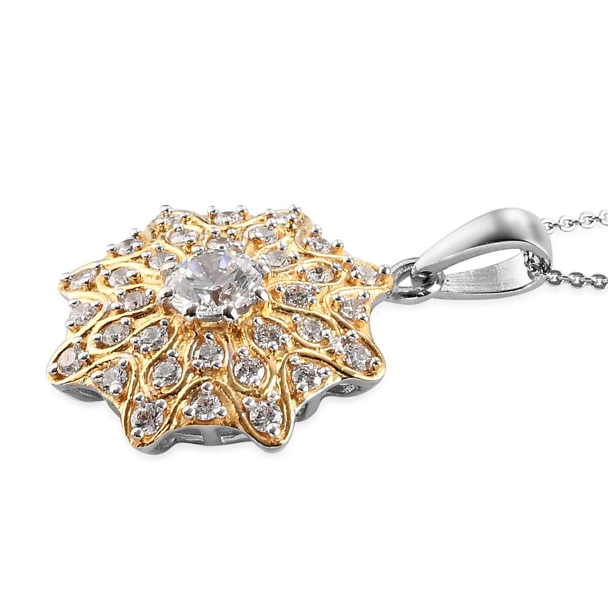 Lustro Stella Made with Finest CZ Cluster Pendant Necklace 20 Inches in Vermeil Yellow Gold & Platinum Over Sterling Silver 3.00 ctw image number 3