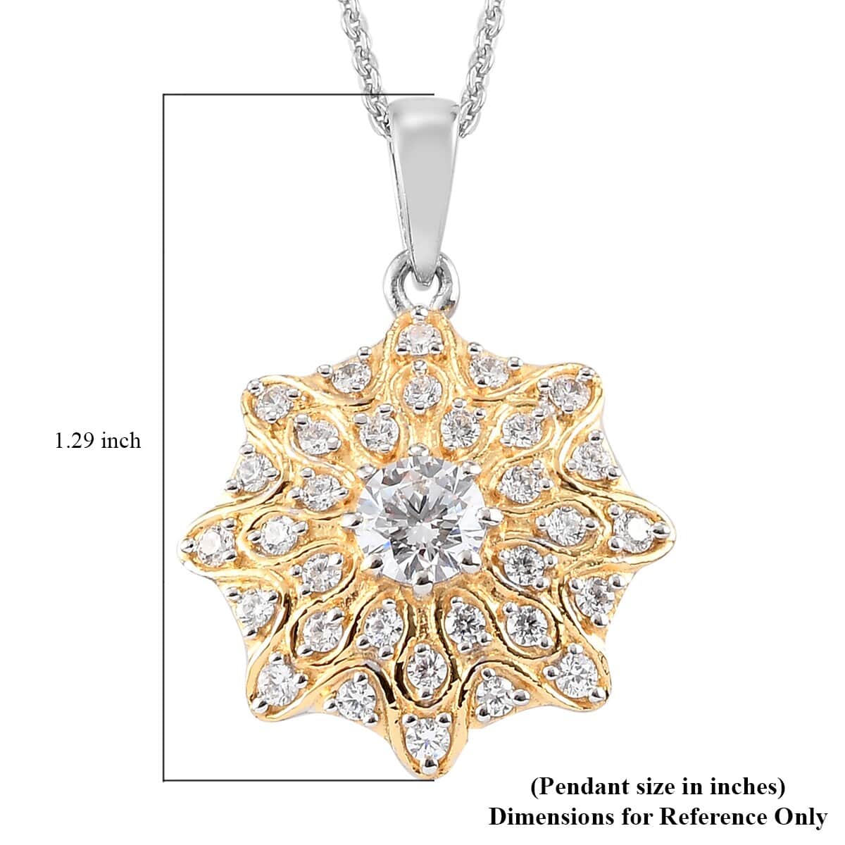 Lustro Stella Made with Finest CZ Cluster Pendant Necklace 20 Inches in Vermeil Yellow Gold & Platinum Over Sterling Silver 3.00 ctw image number 5