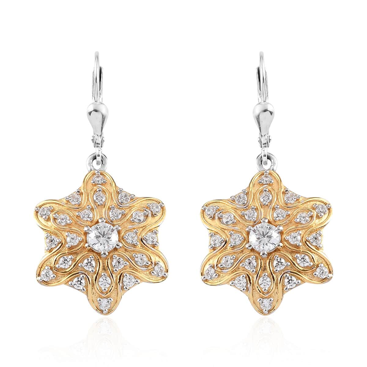 LUSTRO STELLA Made with Finest CZ Dangle Earrings in Vermeil Yellow Gold and Platinum Over Sterling Silver 3.10 ctw image number 0