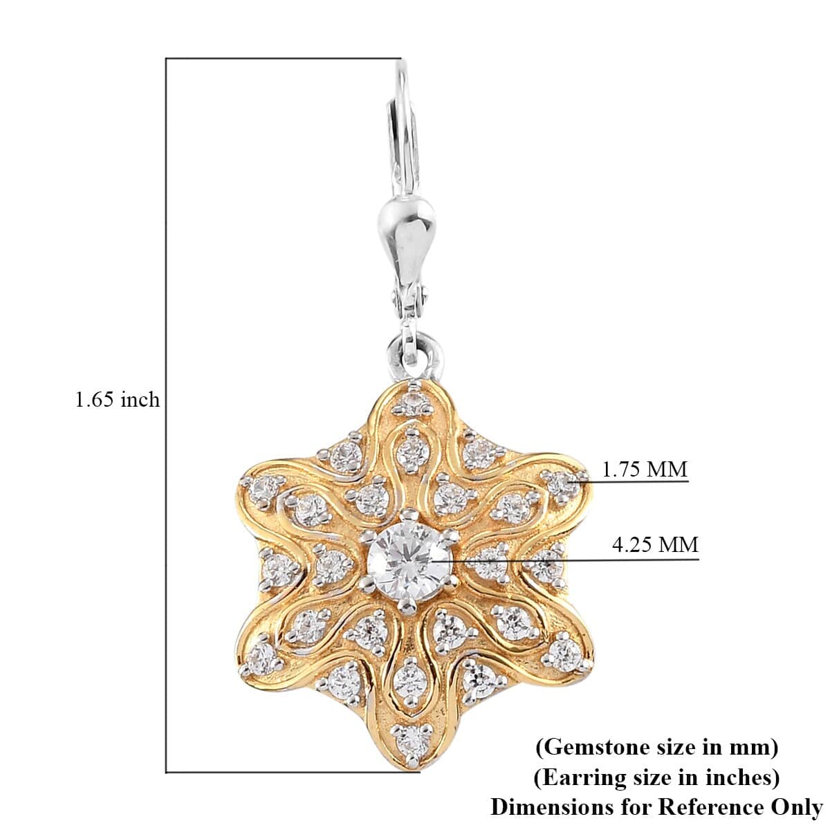 LUSTRO STELLA Made with Finest CZ Dangle Earrings in Vermeil Yellow Gold and Platinum Over Sterling Silver 3.10 ctw image number 4