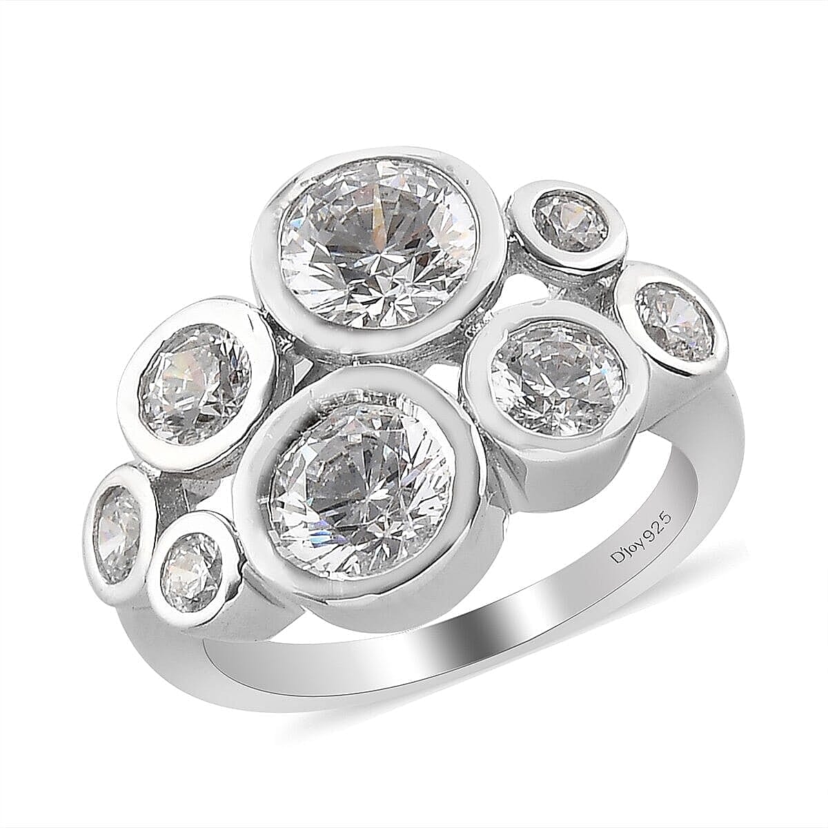 Lustro Stella Made with Finest CZ Bubble Cocktail Ring in Platinum Over Sterling Silver (Size 10.0) 5.00 ctw