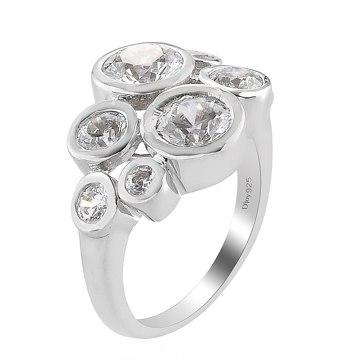 Lustro Stella Made with Finest CZ Bubble Cocktail Ring in Platinum Over Sterling Silver (Size 10.0) 5.00 ctw