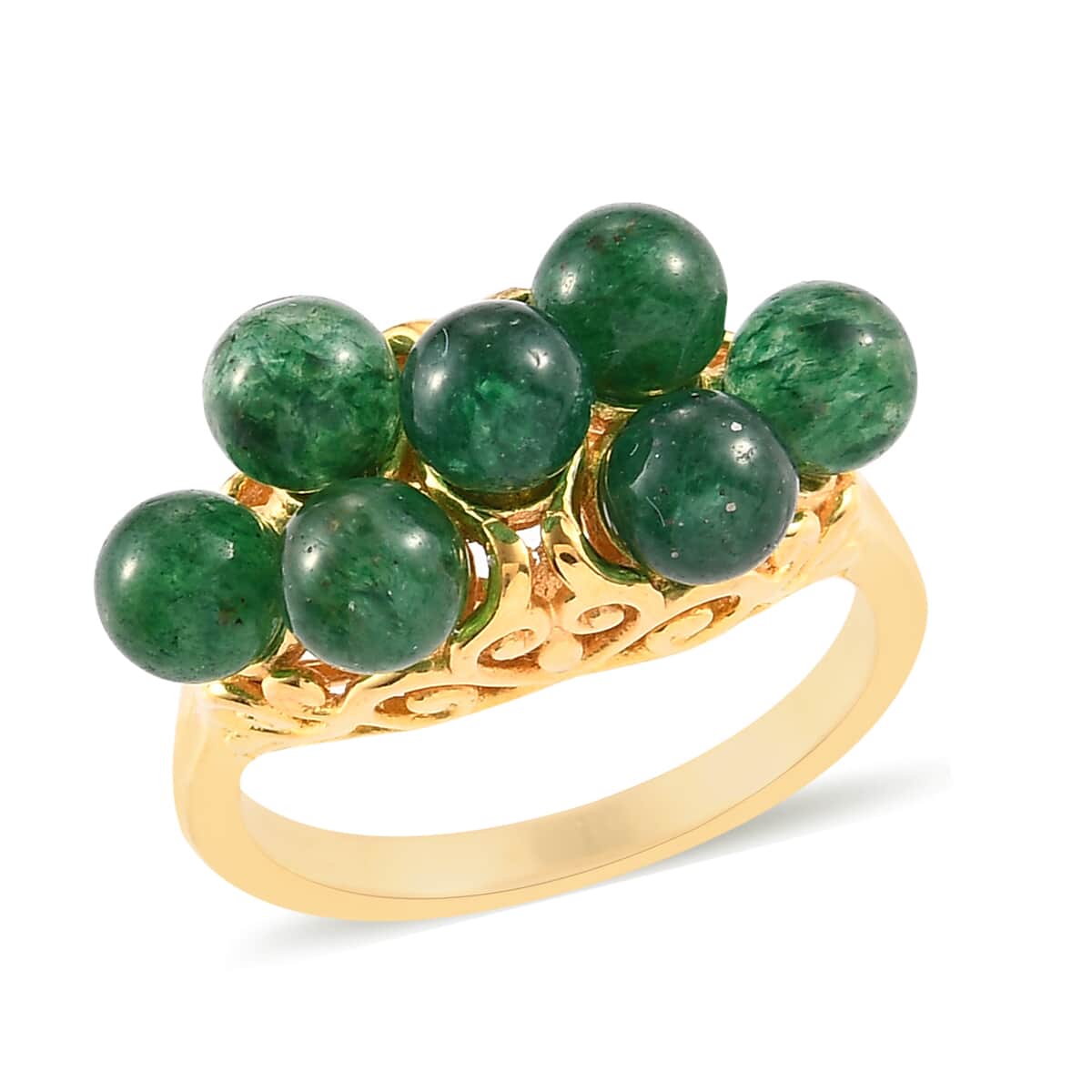 Green Aventurine 7 Stone Look Ring in 14K Yellow Gold Over Copper (Size 7.0) 5.30 ctw image number 0