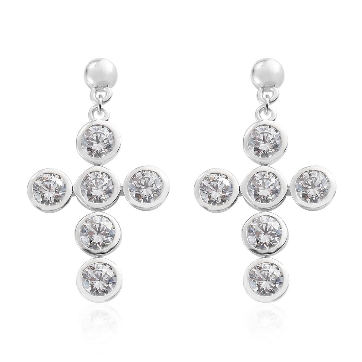Lustro Stella Made with Finest CZ Dangling Cross Earrings in Platinum Over Sterling Silver 9.00 ctw image number 0