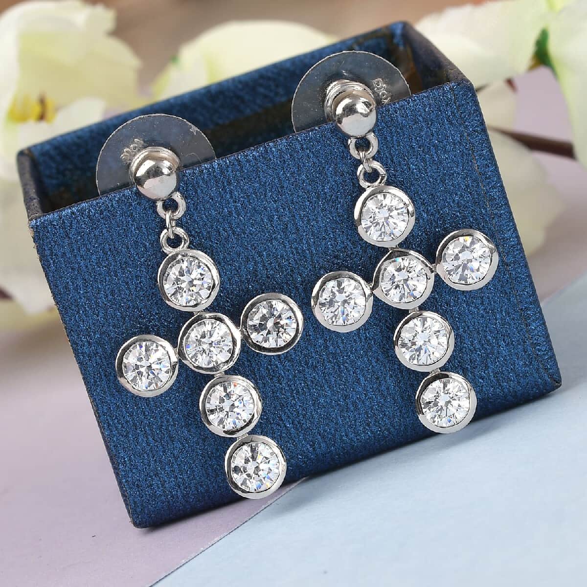 Lustro Stella Made with Finest CZ Dangling Cross Earrings in Platinum Over Sterling Silver 9.00 ctw image number 1