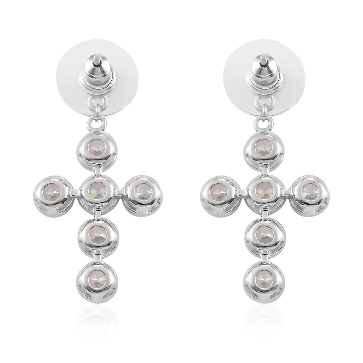 Lustro Stella Made with Finest CZ Dangling Cross Earrings in Platinum Over Sterling Silver 9.00 ctw image number 2