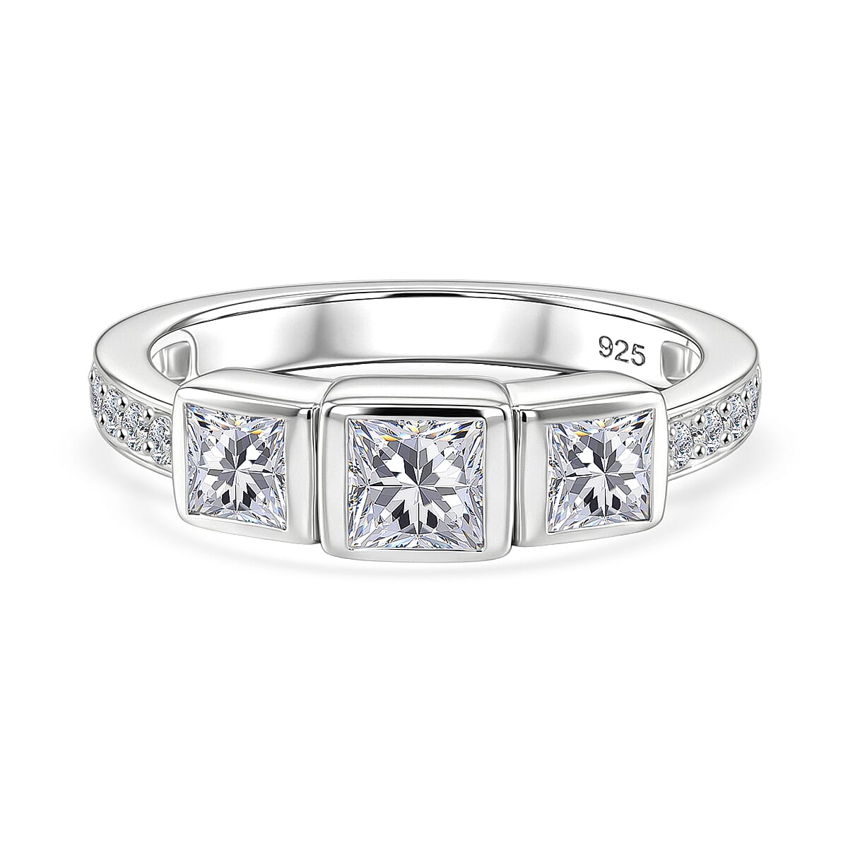 J Francis Zirconia by Swarovski 2.15 ctw Ring in Platinum Over Sterling Silver (Size 5.5)