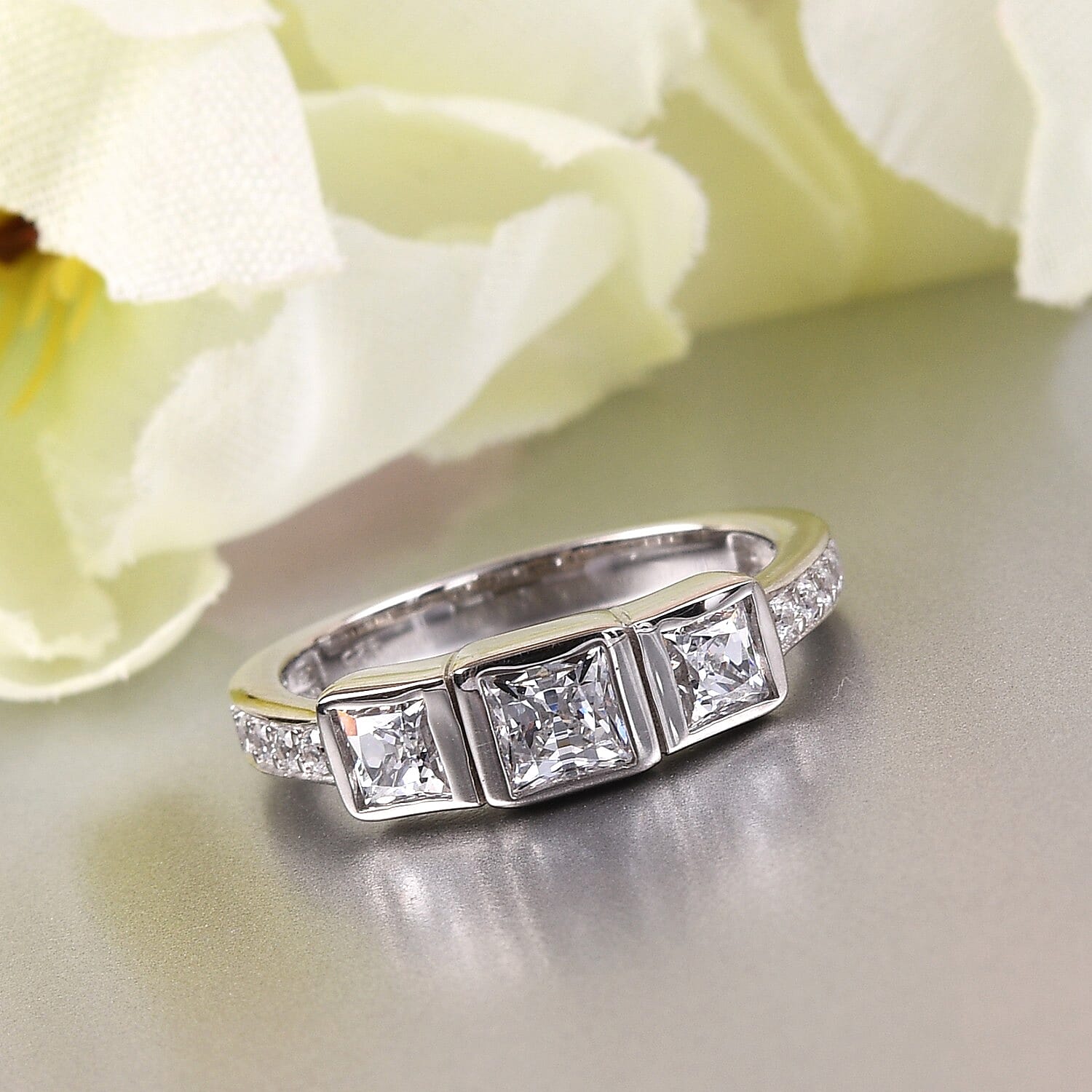 J Francis Zirconia by Swarovski 2.15 ctw Ring in Platinum Over Sterling Silver (Size 5.5)