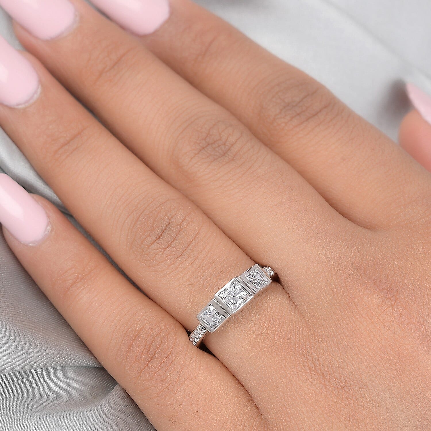 J Francis Zirconia by Swarovski 2.15 ctw Ring in Platinum Over Sterling Silver (Size 5.5)