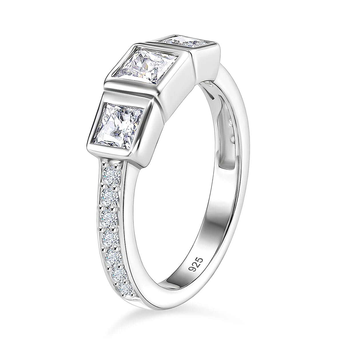 J Francis Zirconia by Swarovski 2.15 ctw Ring in Platinum Over Sterling Silver (Size 5.5)