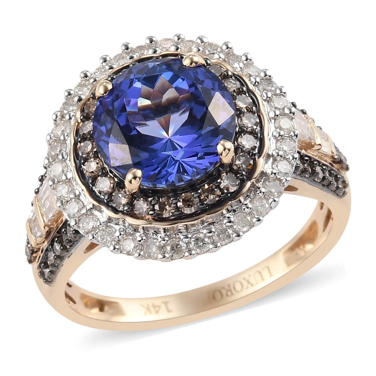 Luxoro 14K Yellow Gold AAA Tanzanite and Natural Champagne & White Diamond Ring (Size 6.0) 3.30 ctw image number 0