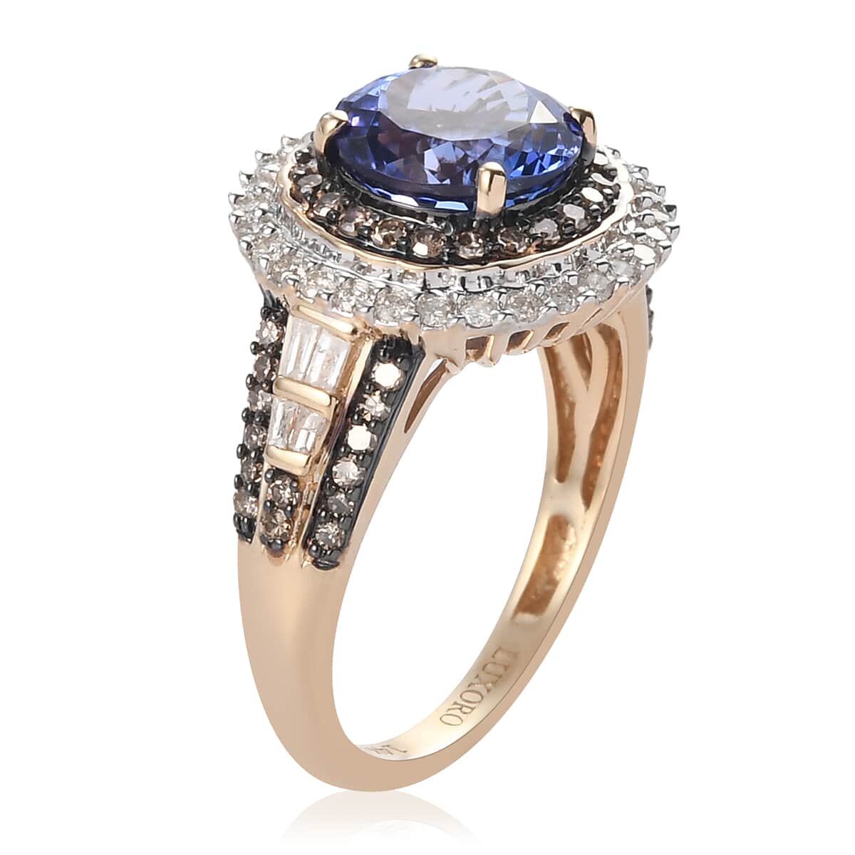 Luxoro 14K Yellow Gold AAA Tanzanite and Natural Champagne & White Diamond Ring (Size 6.0) 3.30 ctw image number 3