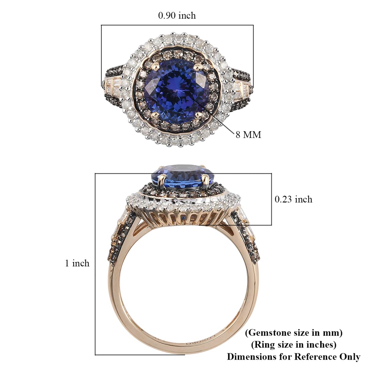 Luxoro 14K Yellow Gold AAA Tanzanite and Natural Champagne & White Diamond Ring (Size 6.0) 3.30 ctw image number 5