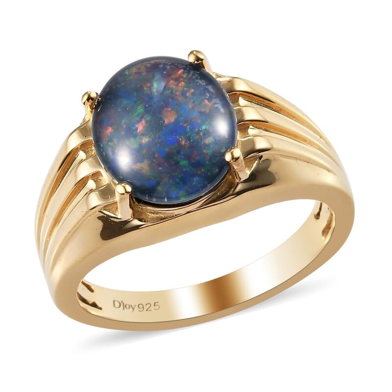 Boulder Opal Triplet Men's Ring in Vermeil Yellow Gold Over Sterling Silver (Size 10.0) 2.85 ctw