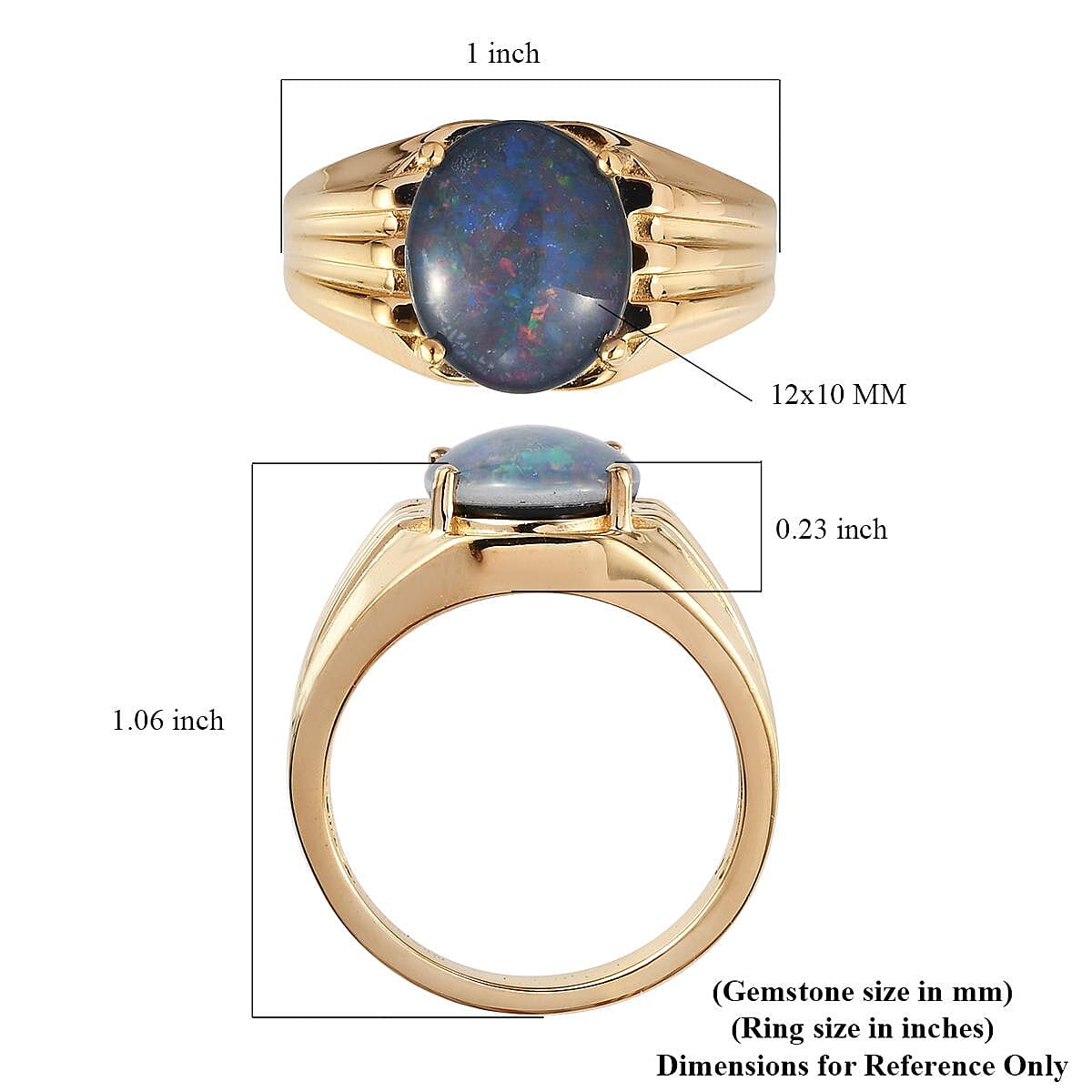 Australian Boulder Opal Triplet Men's Ring in Vermeil Yellow Gold Over Sterling Silver 2.85 ctw image number 5