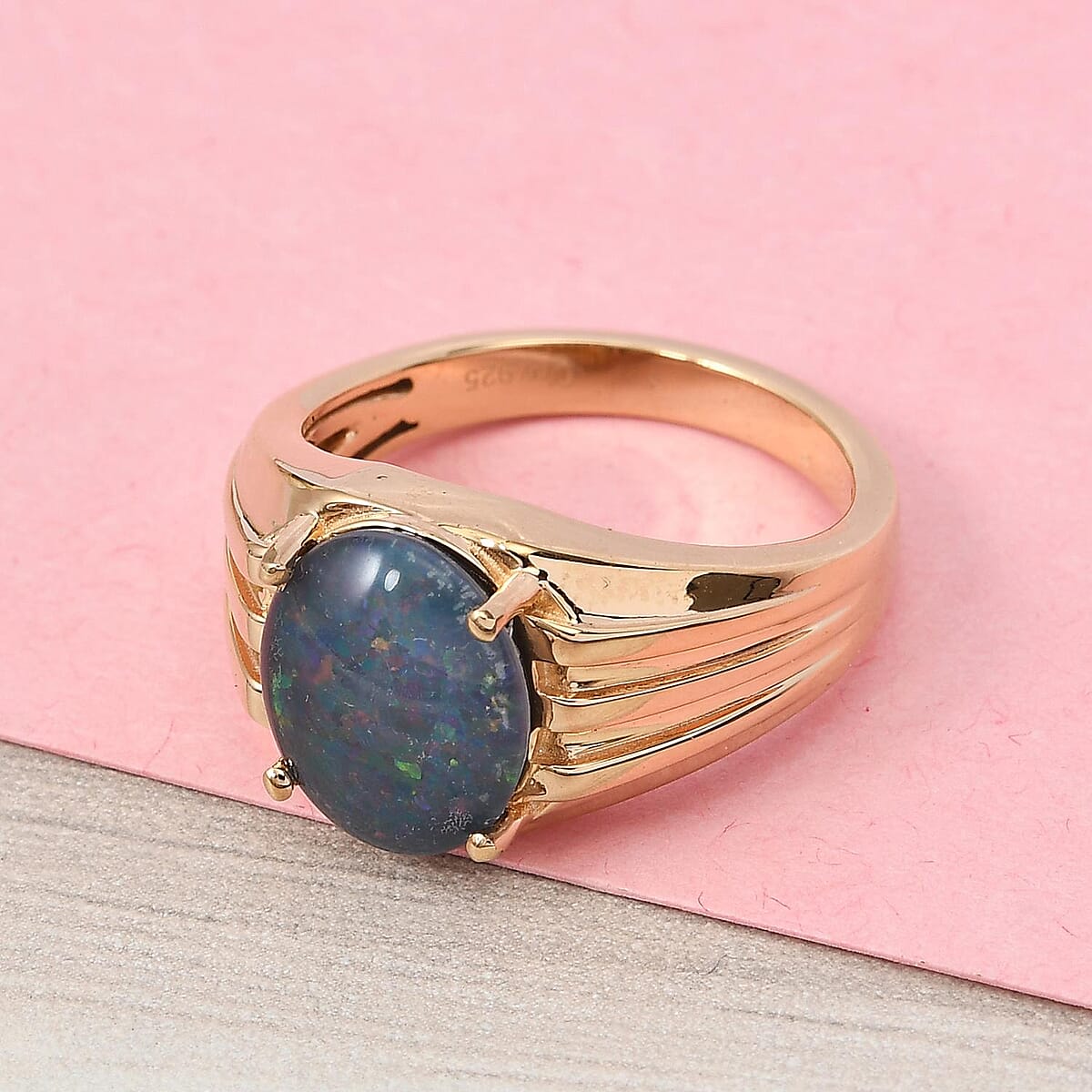 Boulder Opal Triplet Men's Ring in Vermeil Yellow Gold Over Sterling Silver (Size 12.0) 2.85 ctw image number 1