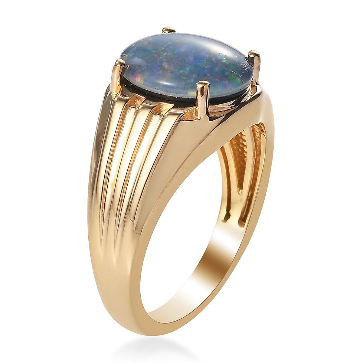 Boulder Opal Triplet Men's Ring in Vermeil Yellow Gold Over Sterling Silver (Size 12.0) 2.85 ctw image number 3