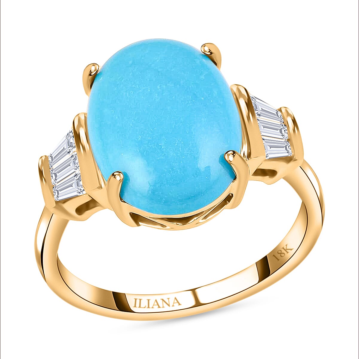 Iliana 18K Yellow Gold AAA Sleeping Beauty Turquoise and G-H SI Diamond Ring (Size 10.0) 5.10 Grams 4.30 ctw