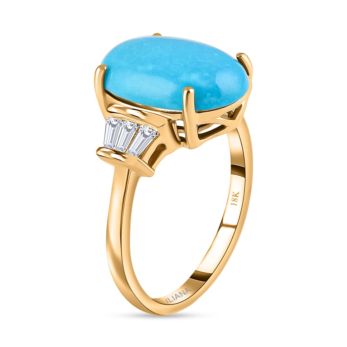 Iliana 18K Yellow Gold AAA Sleeping Beauty Turquoise and G-H SI Diamond Ring (Size 10.0) 5.10 Grams 4.30 ctw