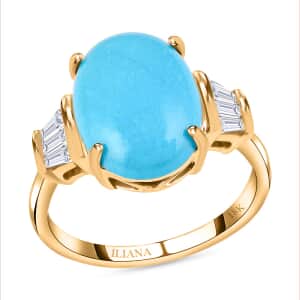 Iliana 18K Yellow Gold AAA Sleeping Beauty Turquoise and G-H SI Diamond Ring (Size 6.0) 5.10 Grams 4.30 ctw