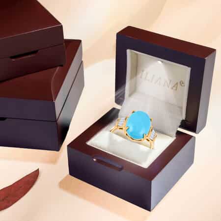 Iliana 18K Yellow Gold AAA Sleeping Beauty Turquoise and G-H SI Diamond Ring (Size 6.0) 5.10 Grams 4.30 ctw image number 6