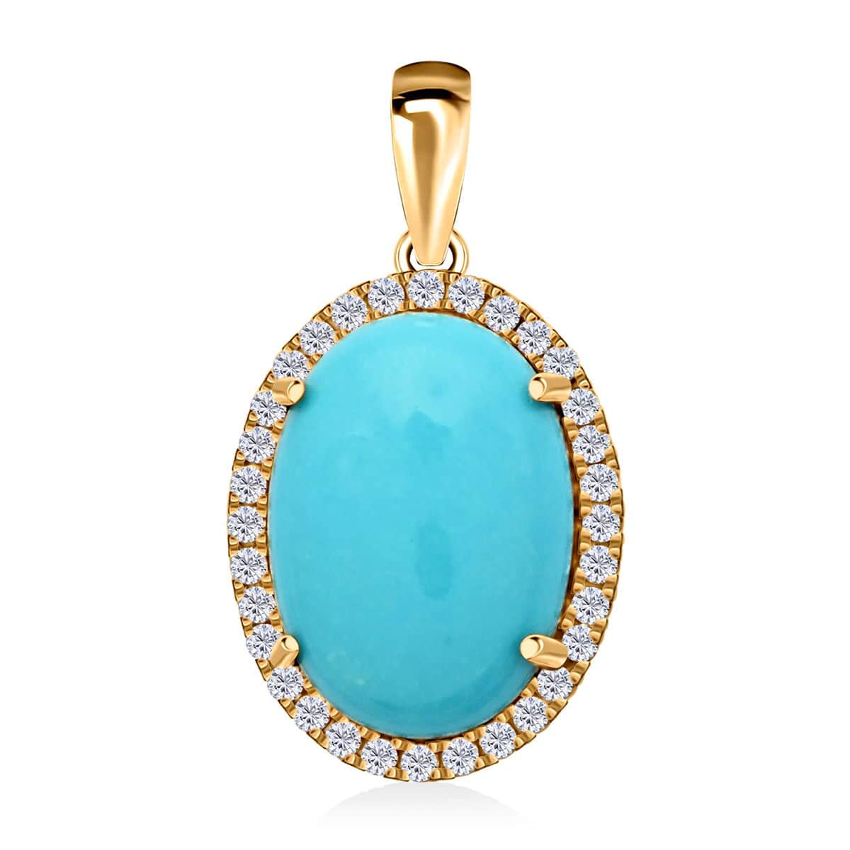 One Of A Kind Certified & Appraised 18K Yellow Gold AAA Sleeping Beauty Turquoise and SI Diamond Halo Pendant 4.30 ctw image number 0