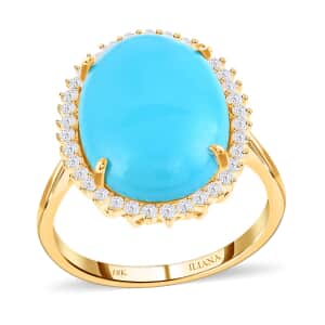 Iliana 18K Yellow Gold AAA Sleeping Beauty Turquoise and G-H SI Diamond Halo Ring (Size 10.0) 5.25 Grams 9.10 ctw