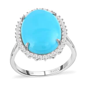 Certified Iliana 18K White Gold AAA Sleeping Beauty Turquoise and G-H SI Diamond Ring (Size 6.0) 5.25 Grams 9.10 ctw