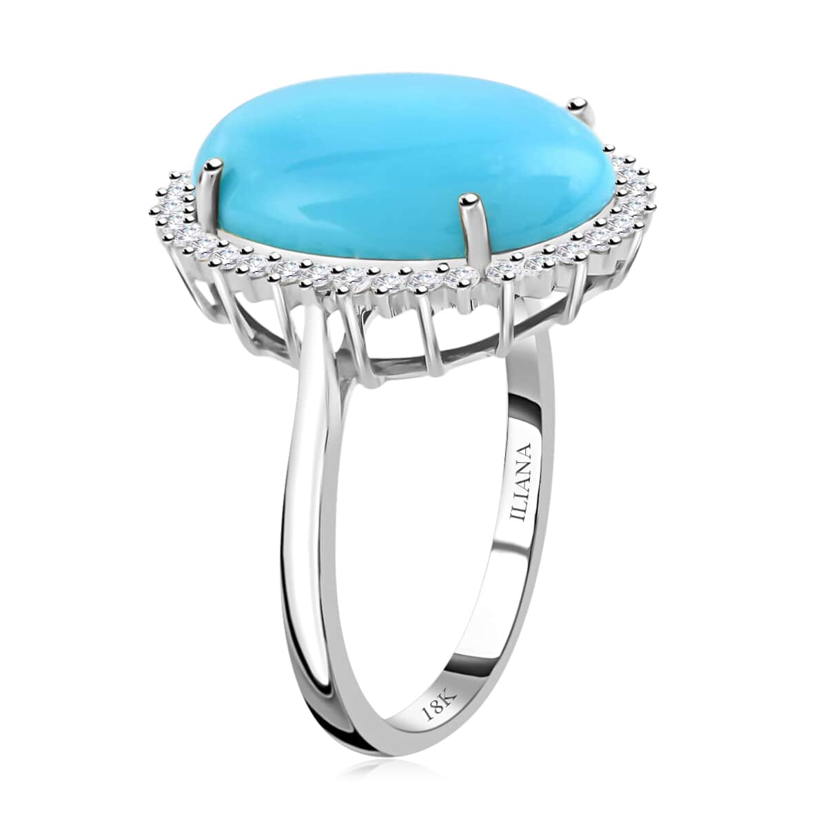 Certified & Appraised ILIANA 18K White Gold AAA AMERICAN Natural Sleeping Beauty Turquoise and G-H SI Diamond Ring 5.25 Grams 9.10 ctw image number 2