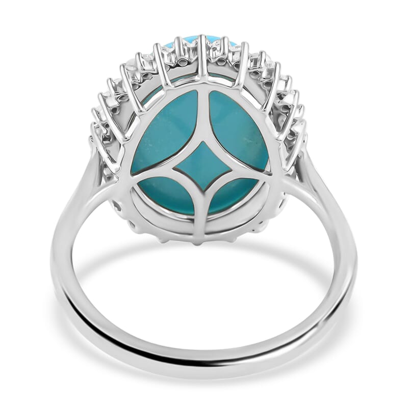 Certified and Appraised Iliana 18K White Gold AAA Sleeping Beauty Turquoise and G-H SI Diamond Ring (Size 6.0) 5.25 Grams 9.10 ctw