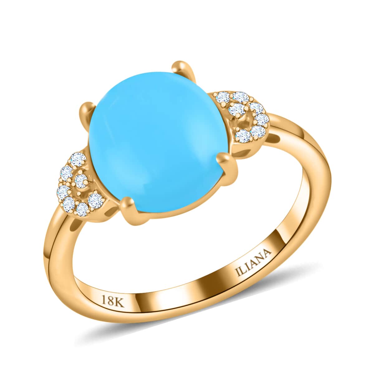 ILIANA 18K Yellow Gold AAA American Natural Sleeping Beauty Turquoise and G-H SI Diamond Ring 3.60 Grams 2.70 ctw image number 0