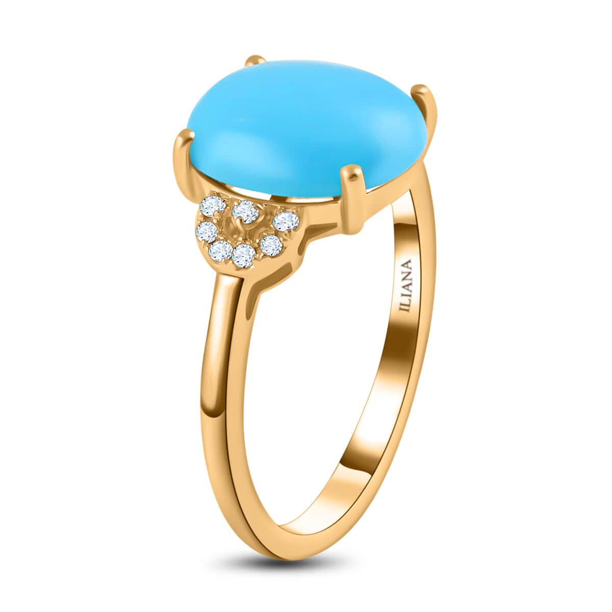 ILIANA 18K Yellow Gold AAA American Natural Sleeping Beauty Turquoise and G-H SI Diamond Ring 3.60 Grams 2.70 ctw image number 2