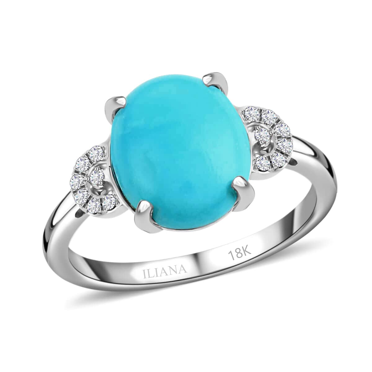 CERTIFIED ILIANA 18K White Gold AAA AMERICAN Natural Sleeping Beauty Turquoise and G-H SI Diamond Ring (Size 10.0) 3.60 Grams 2.70 ctw image number 0