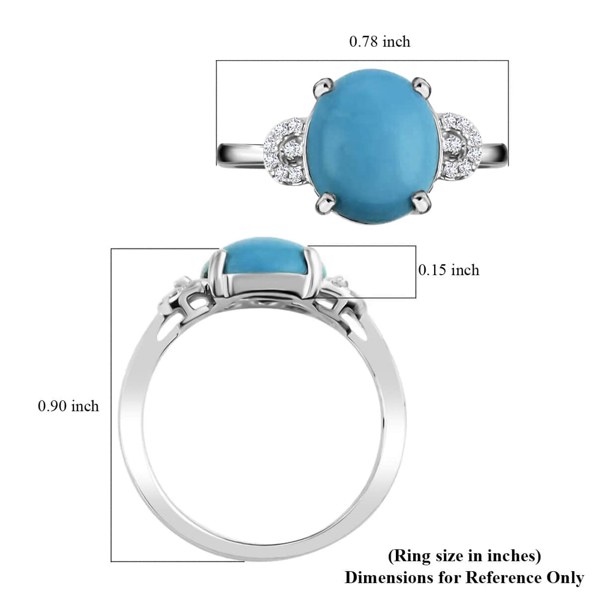 CERTIFIED ILIANA 18K White Gold AAA AMERICAN Natural Sleeping Beauty Turquoise and G-H SI Diamond Ring (Size 10.0) 3.60 Grams 2.70 ctw image number 4
