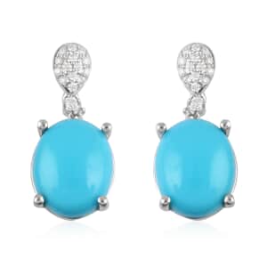 Iliana 18K White Gold AAA Sleeping Beauty Turquoise and G-H SI Diamond Dangle Earrings 4.25 ctw