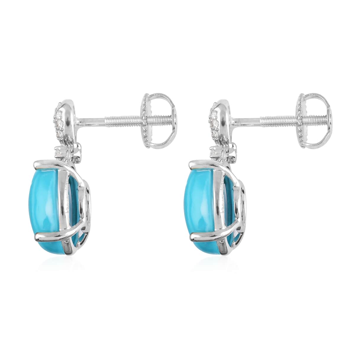 Iliana 18K White Gold AAA Sleeping Beauty Turquoise and G-H SI Diamond Dangle Earrings 4.25 ctw image number 2