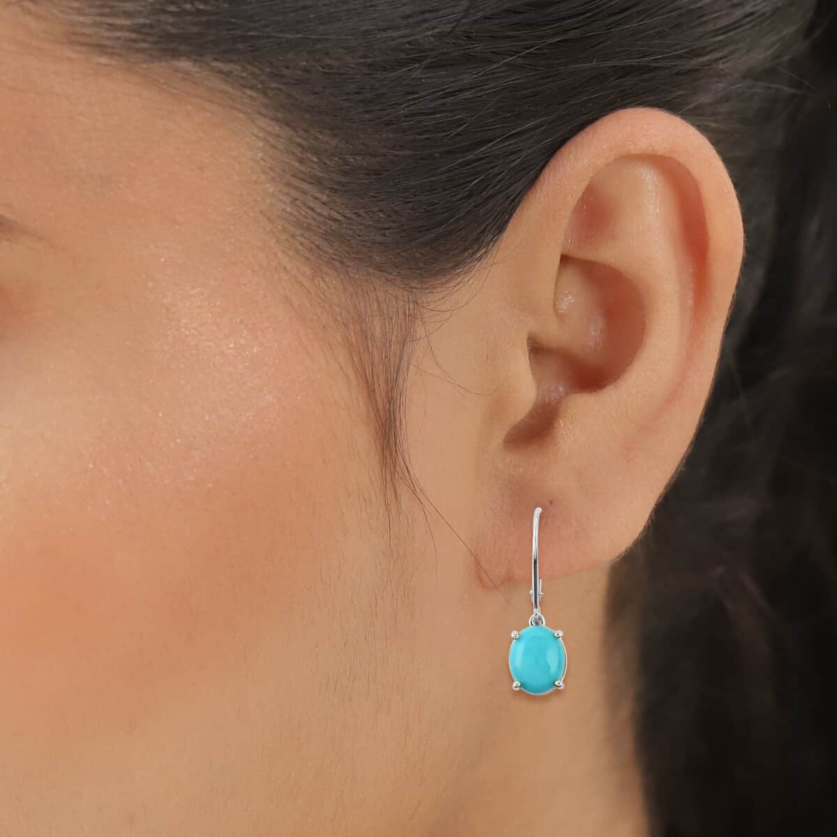 Iliana 18K White Gold AAA Sleeping Beauty Turquoise Lever Back Earrings 2.15 Grams 4.15 ctw image number 1