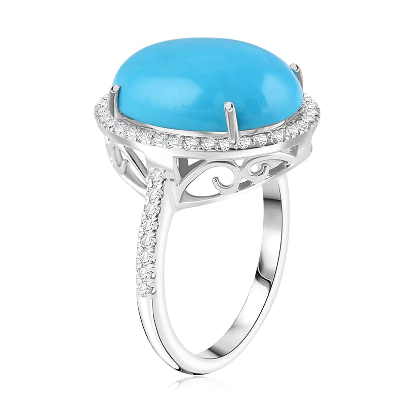 Iliana 18K White Gold AAA Sleeping Beauty Turquoise and Diamond G-H SI Ring (Size 10.0) 5.60 Grams 4.90 ctw