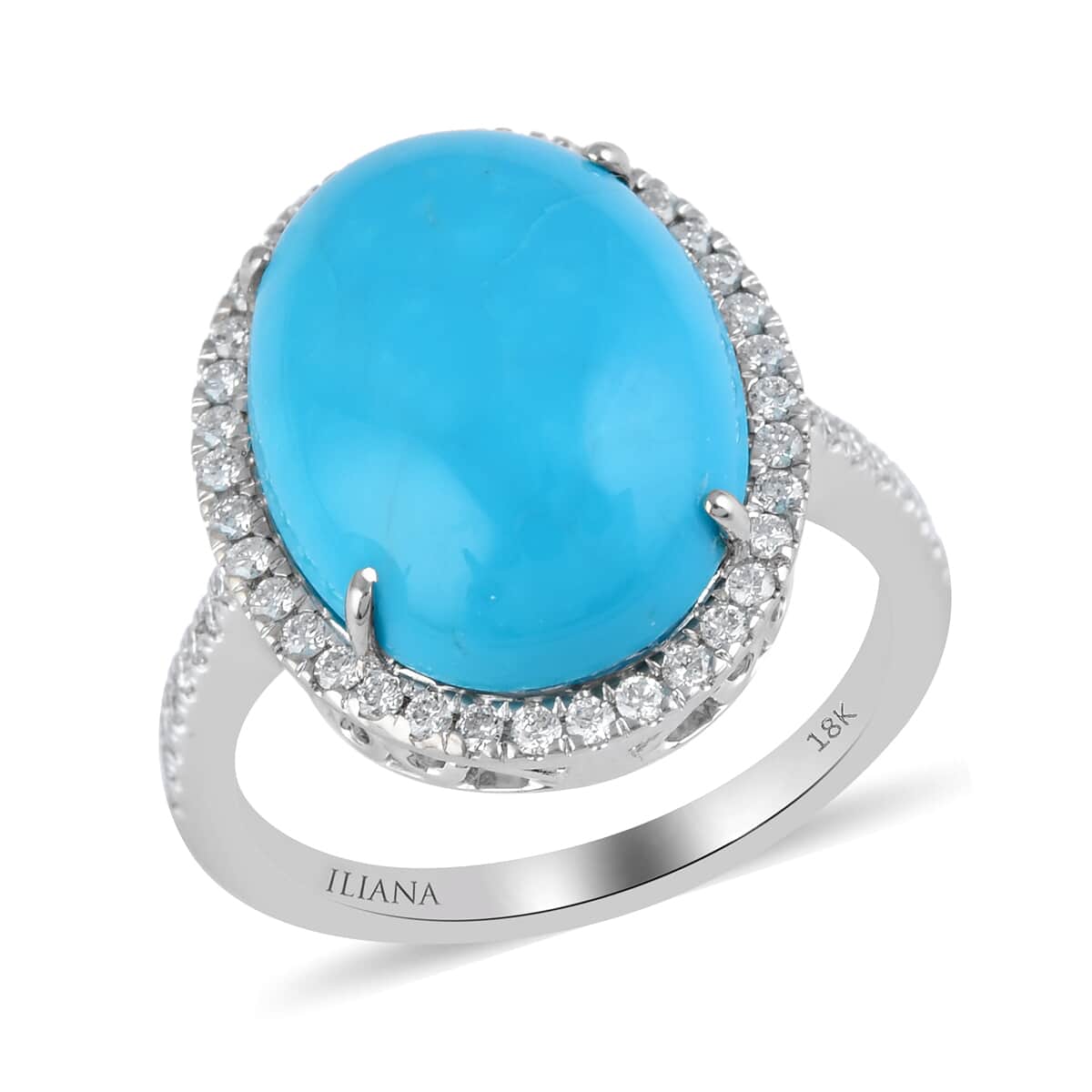 Iliana 18K White Gold AAA Sleeping Beauty Turquoise and GH SI Diamond Halo Ring (Size 8.0) 5.60 Grams 4.90 ctw image number 0